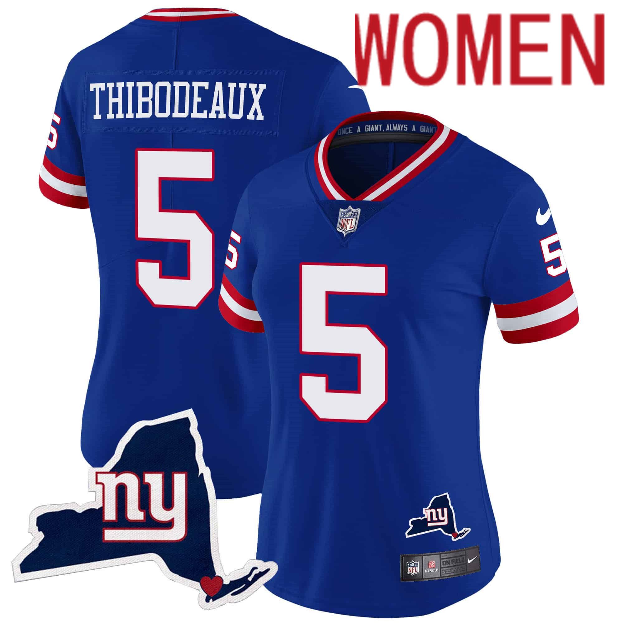 Women New York Giants #5 Thibodeaux Blue 2024 Nike Map Patch Limited NFL Jersey style 1